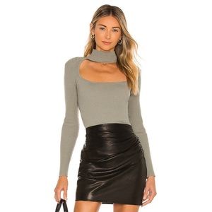 JONATHAN SIMKHAI STANDARD Sage Green Ribbed Mockneck Open Janessa Top Size Small
